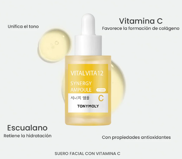 TONYMOLY SUERO FACIAL ANTIOXIDANTE VITAL VITA 12 SYNERGY AMPOULE VITAMINA C