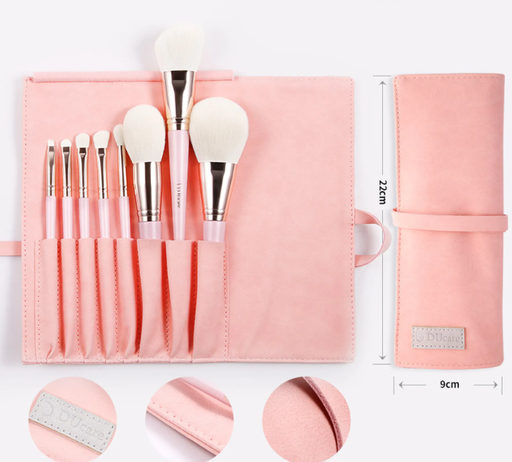 DUCARE SET DE 8 BROCHAS PARA MAQUILLAJE Y PORTA BROCHAS ROSA