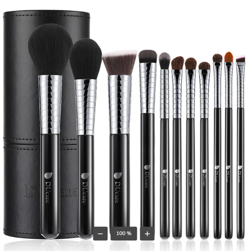 DUCARE SET DE 11 BROCHAS PARA MAQUILLAJE Y PORTA BROCHAS NEGRO